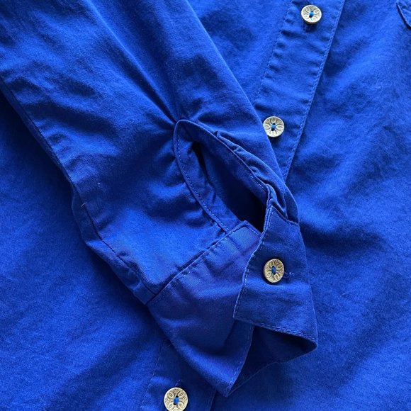 4/$25 Drawstrings of Malibu Long Sleeve Blue Cotton Shirt Travel‎ Wear Women S - Picture 7 of 13